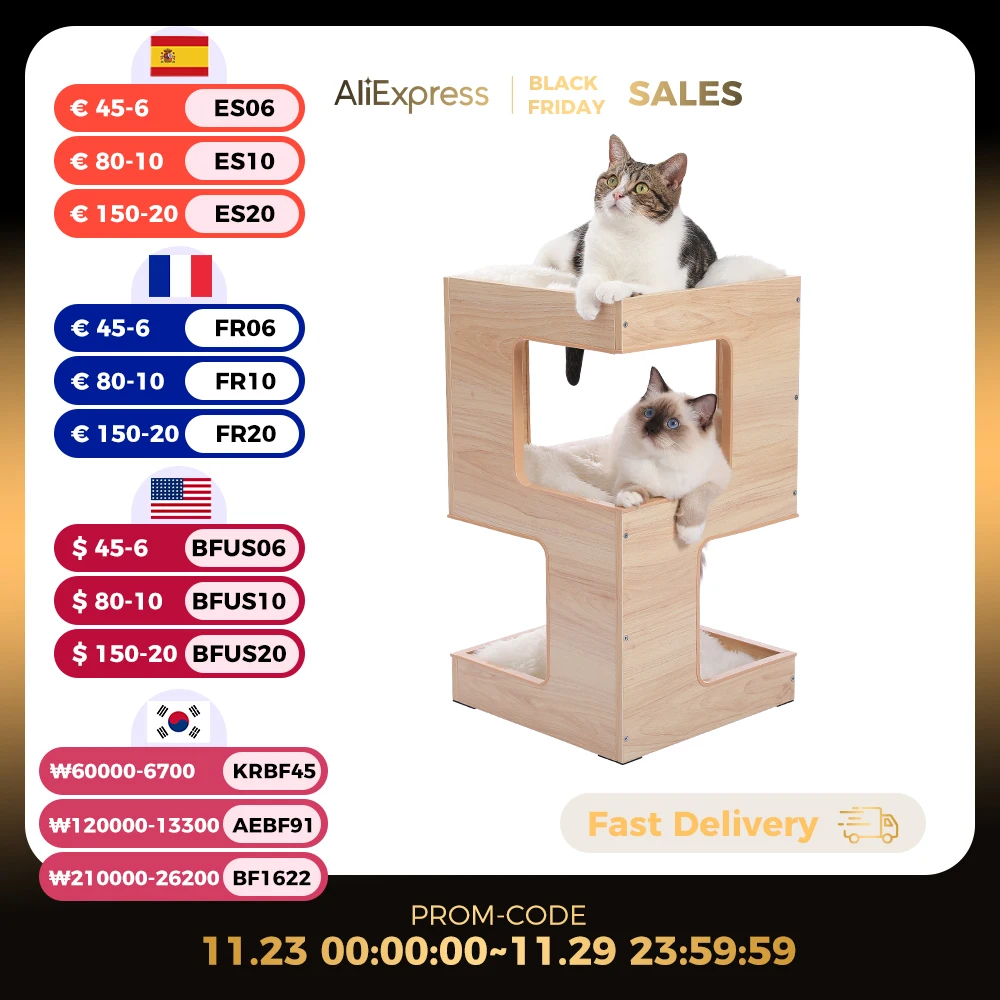 

Small Cat Tree for Indoor Cat Tower 3 Levels Spacious Top Scratching Pad Furniture Stand House with Removable Soft Cushions Gift