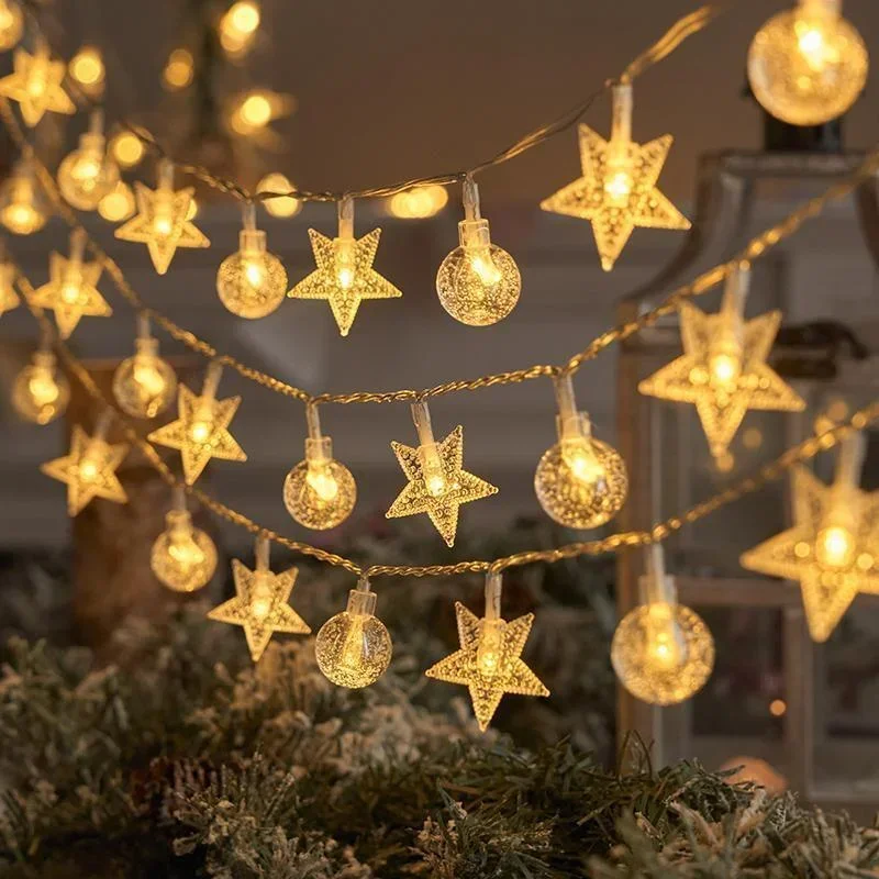 LED Star Snowflake Ball Light String Christmas New Year Decoration Atmosphere Colorful Lights Full of Sky Star Room Decoration