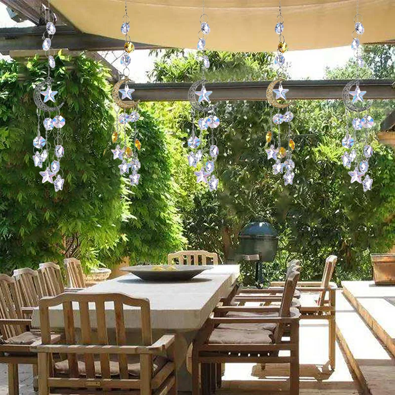 Crystal Wind Chimes sun catcher crystal pendant sun catchers Hanging Suncatcher Moon Catcher Pendants Sun-Shaped Hanging Rainbow Chaser Indoor Wall Garden Decoration