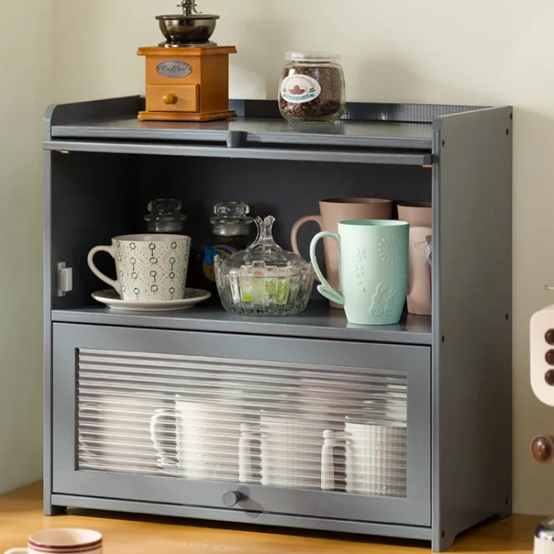 Natural Bamboo Storage Cabinets Dustproof Acrylic Doors Cup Holder Tea Set Display Kitchen Organizer Dining Room