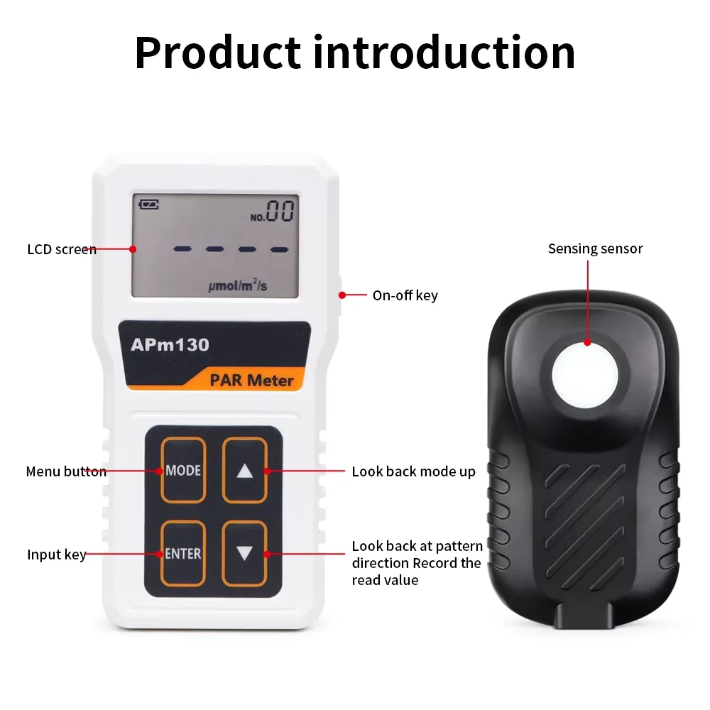 Quantum PAR Meter APM130 High Precision Light Intensity Tester Digital Light Energy Meter PPFD Measurement for Plants Greenhouse