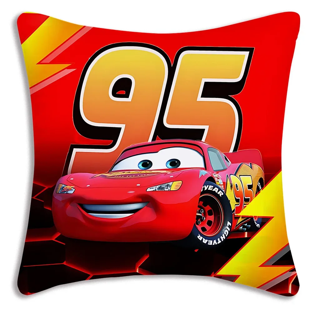 Lightning McQueen Cars Pillow Covers Cartoon Sofa Decorative Home Double-sided Printing Short Plush Cute Cushion Cover