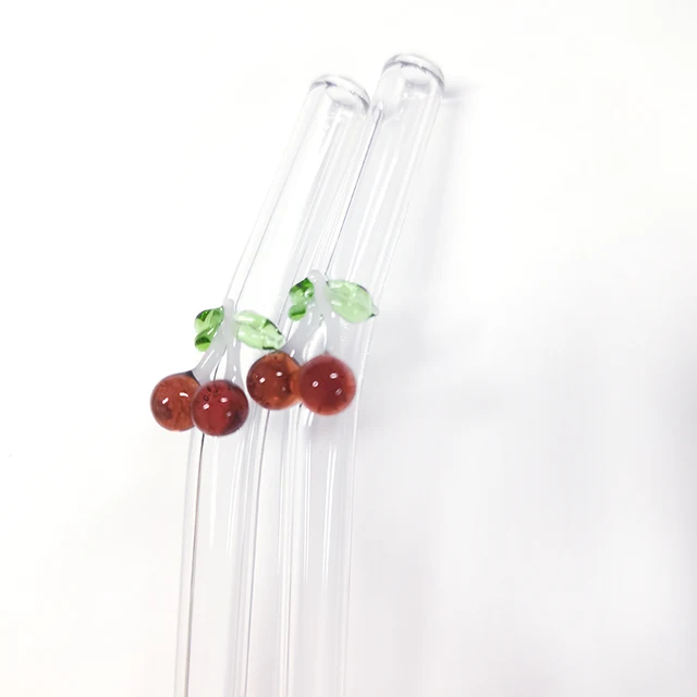 Grape Cherries Glass Straw Reusable Glass Drinking Straws Flower Curved  Straw Tea Coffee Transparent Straws 6+2pcs Cleaner Brush - AliExpress