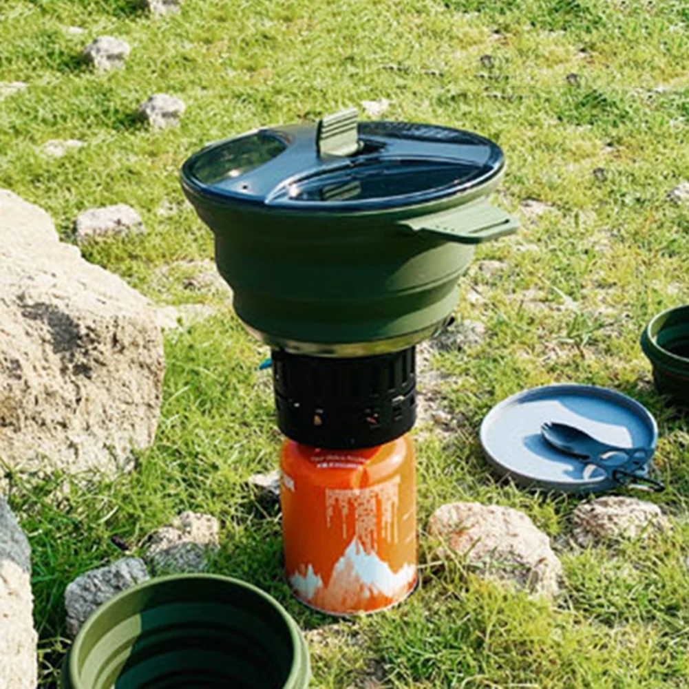 Foldable Portable Camping Cook Pot Saving Space Camping Cookware Pot Handle Outdoor Fishing Picnic Travel Tableware