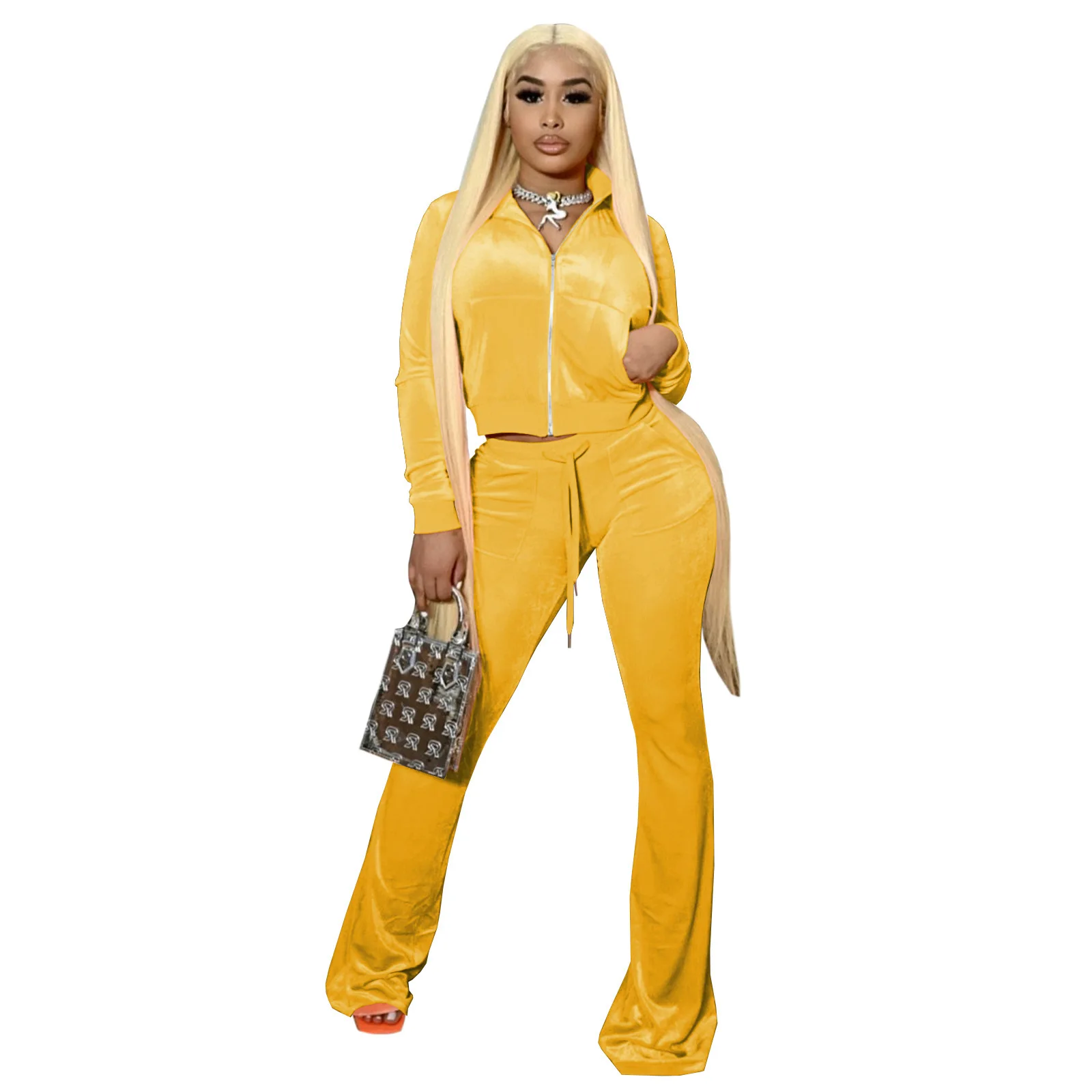 kmtrSEVENTY TWOCLUBフリースフード +ロングT2つセット Winter Autumn Velvet Tracksuits 2-Piece Sets Women Zipper