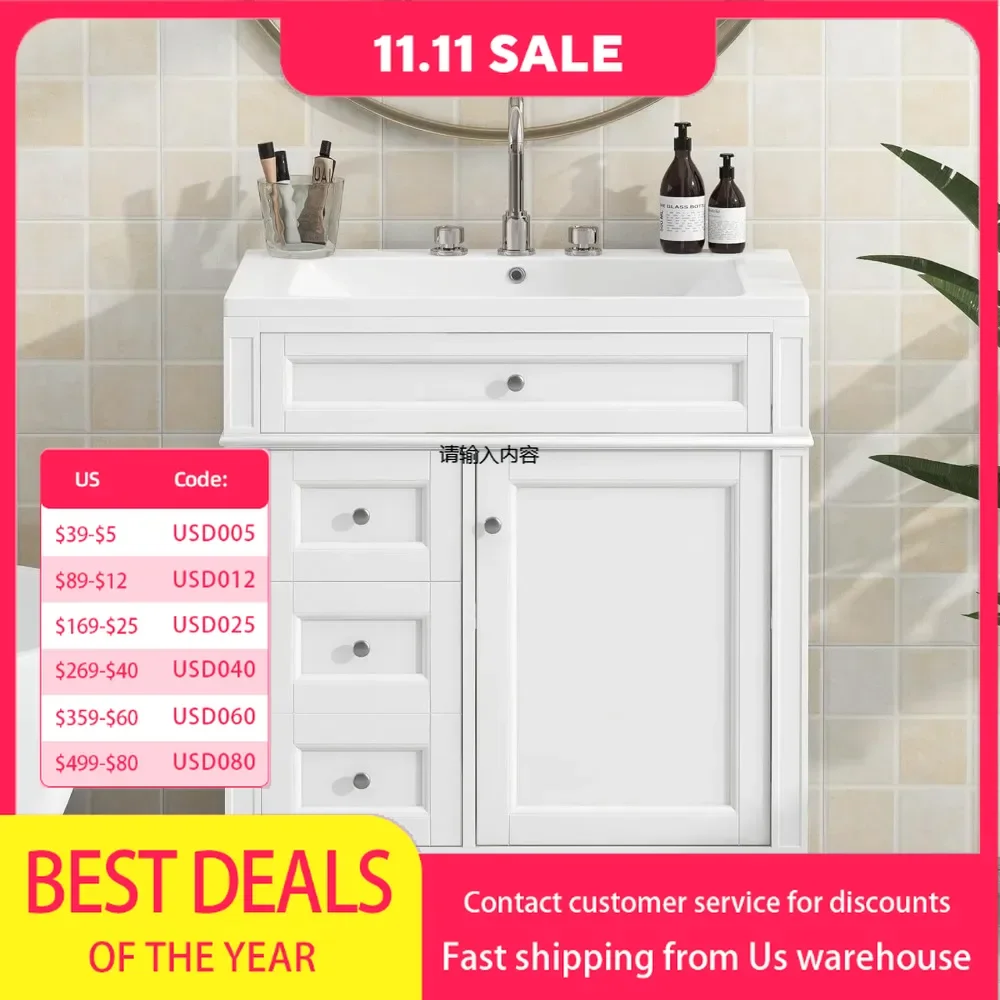 30'' Bathroom Vanity with Single Sink Combo, Modern Bathroom Storage Cabinet with Drawers Doors, Freestanding Vanities