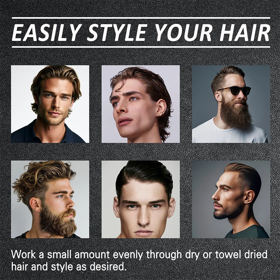 Men Long Lasting Hair Pomade Create Arbitrary Look Easy Apply Hair Clay Wavy Curl Shine Smooth Styling Cream for Daily Hairstyle