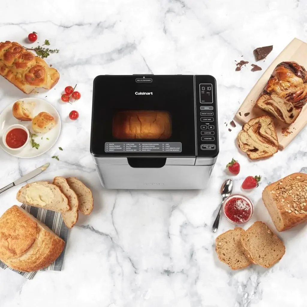 Convection Bread Maker Machine-16 Menu Options, 3 Loaf Sizes up to 2lbs, 3 Crust Colors-Includes Measuring Cup + Spoon & Kneadin 4