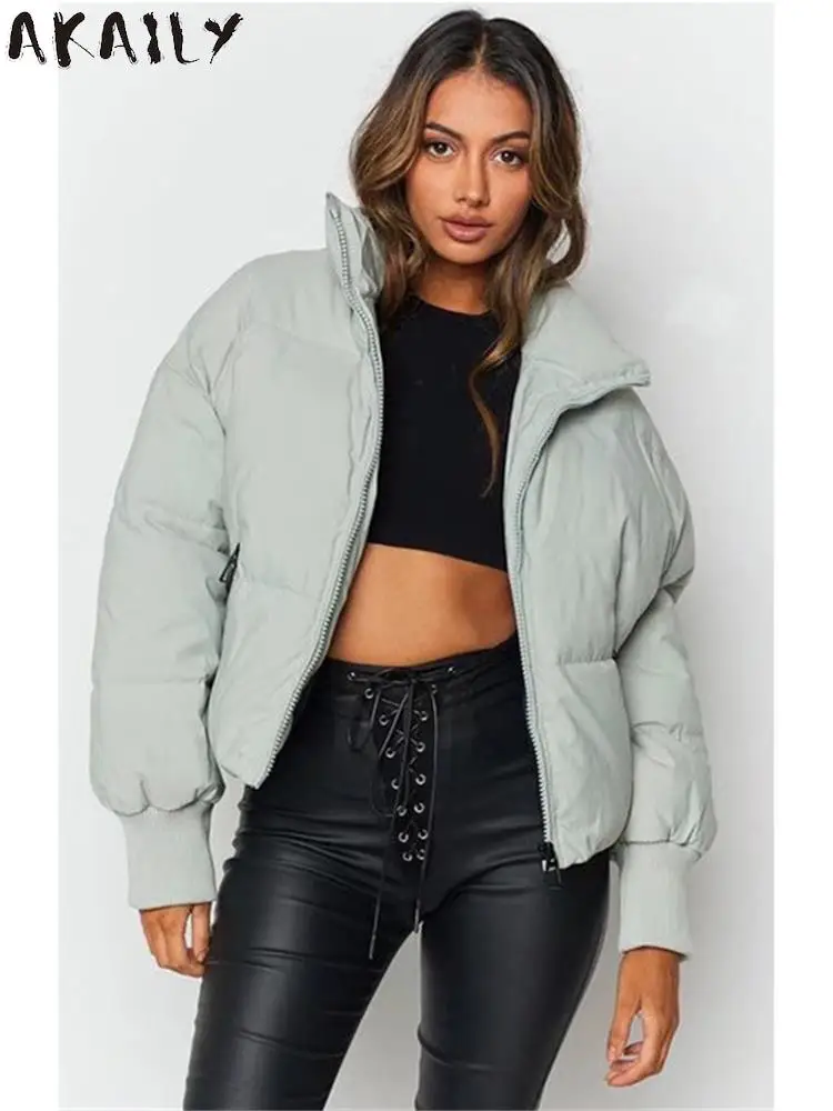 Akaily Fall Winter Black Puffer Jackets For Women 2022 Loose Long