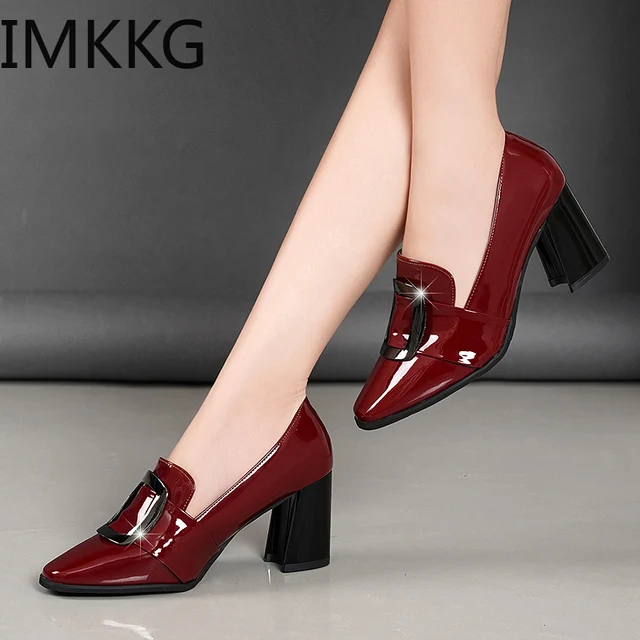 Women High Heels Shoes Women Pumps Patent Leather Single Woman Dress Shoes Thick Heels Pointed Toe Female Pumps 5