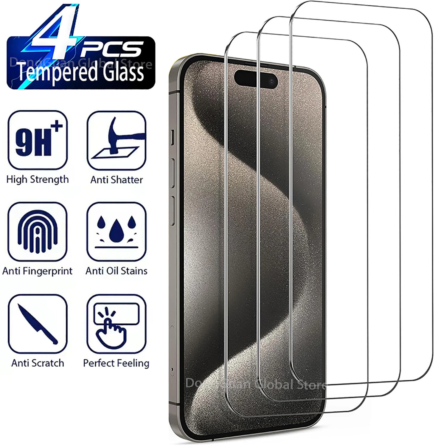 

4Pcs Tempered Glass For iPhone 11 12 13 14 15 Pro Max Screen Protector For iPhone X Xr Xs Max 5 6 6s 7 8 SE2020 Full Cover Glass