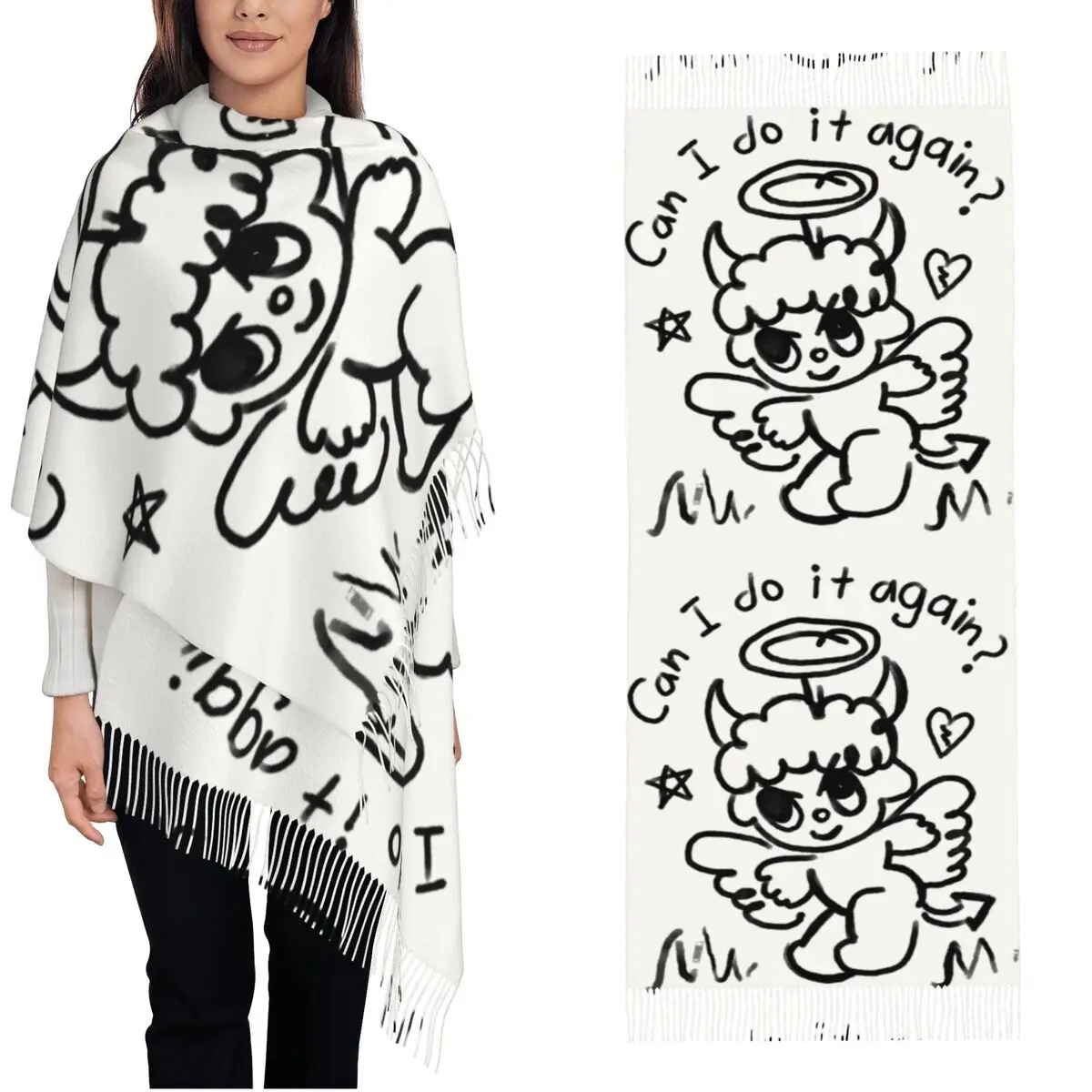 

Devil Angel Karol G Album 2023 Scarf for Women Winter Warm Pashmina Shawl Wrap Bichota Season Large Shawl Scarf Daily Wear