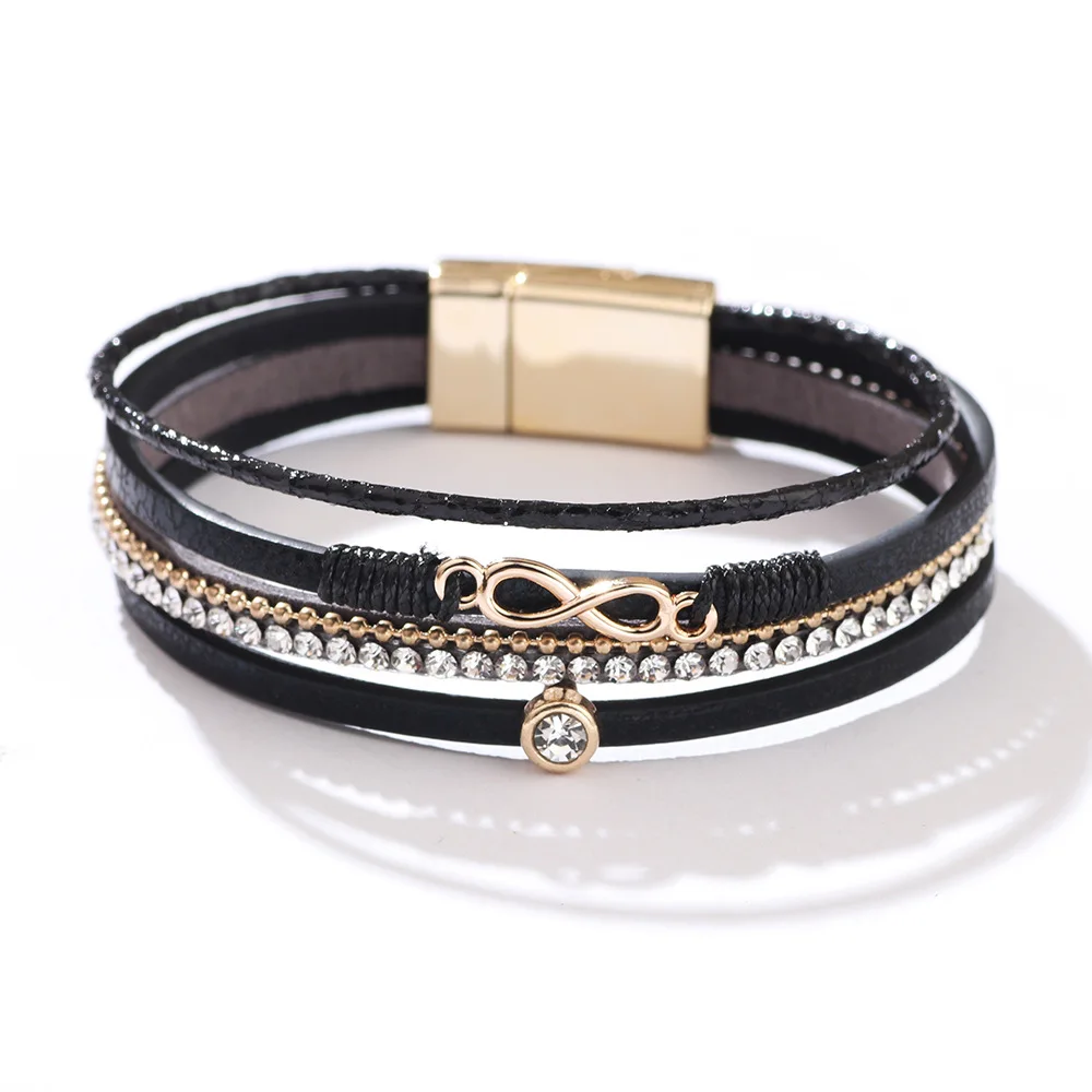 Number 8 Circular Design Leather Magnetic Bracelet for Women Jewelry Summer Beach Resort Charm Luxury Wristband Leather Bracelet