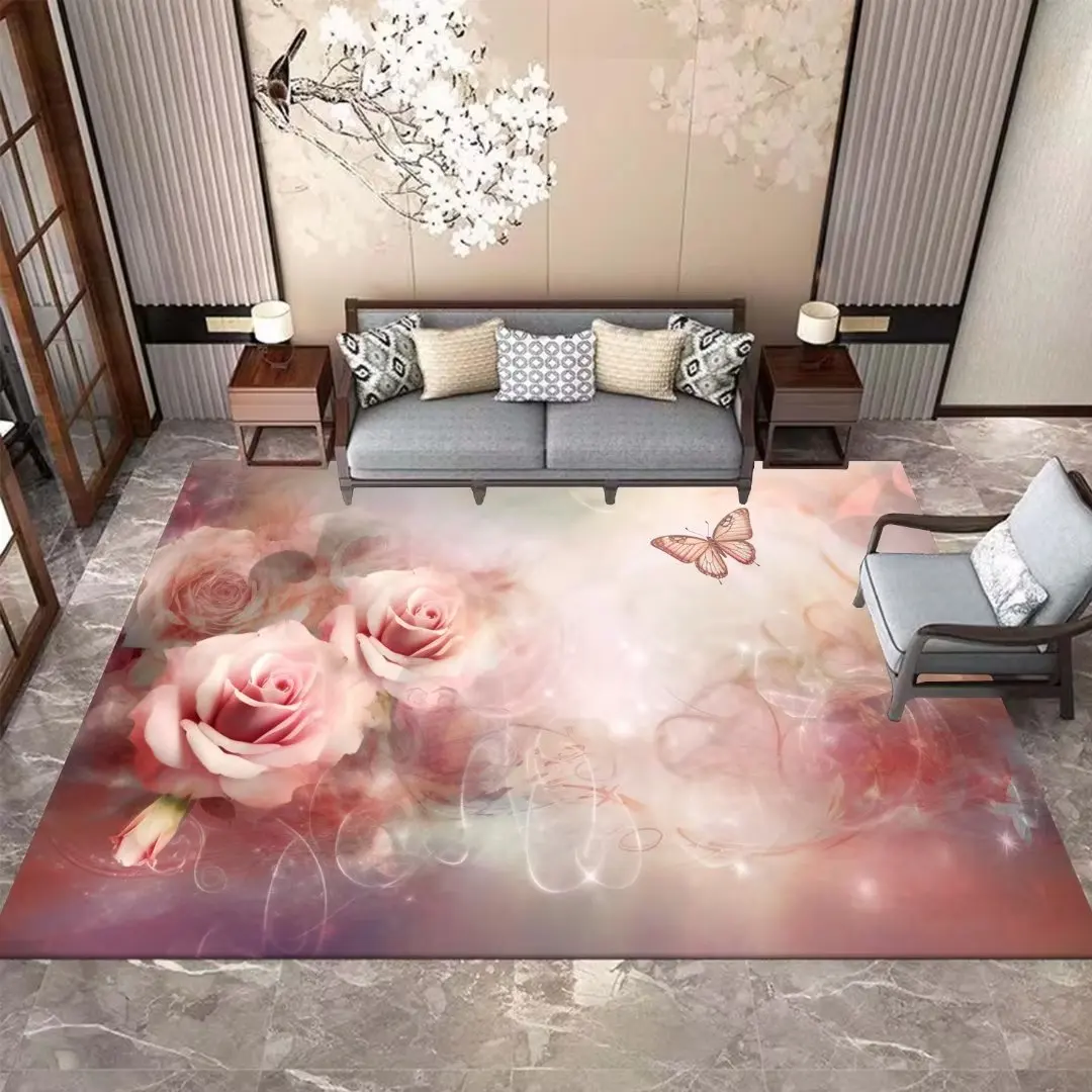 3D Pink Rose Carpet for Living Room Floral Decoration Rugs Bedroom