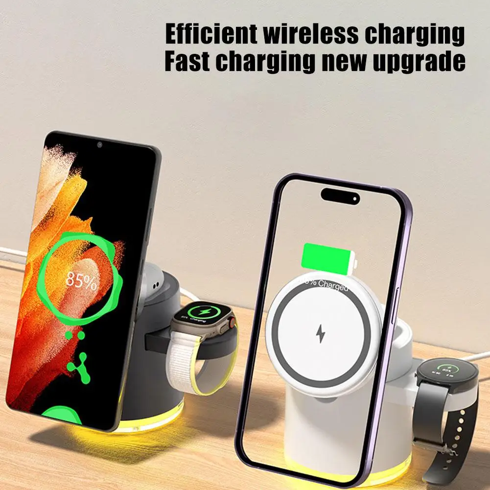 

Night Light Magnetic Wireless Charger 3-in-1 For Apple Headphones Mobile Phone 15W Wireless Fast Charge I8K3
