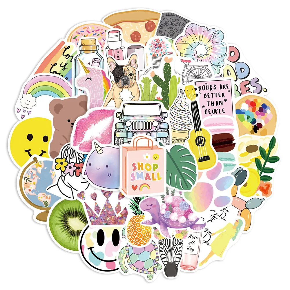 10/30/50pcs INS Style VSCO Stickers Aesthetic Kawaii Cartoon Decals Decorative Scrapbooking  Diary Laptop Cute Kids Sticker Toys 40 pcs ins stickers aesthetic adhesive diy sticker diary album stationery decorative collage scrapbooking material craft supplie