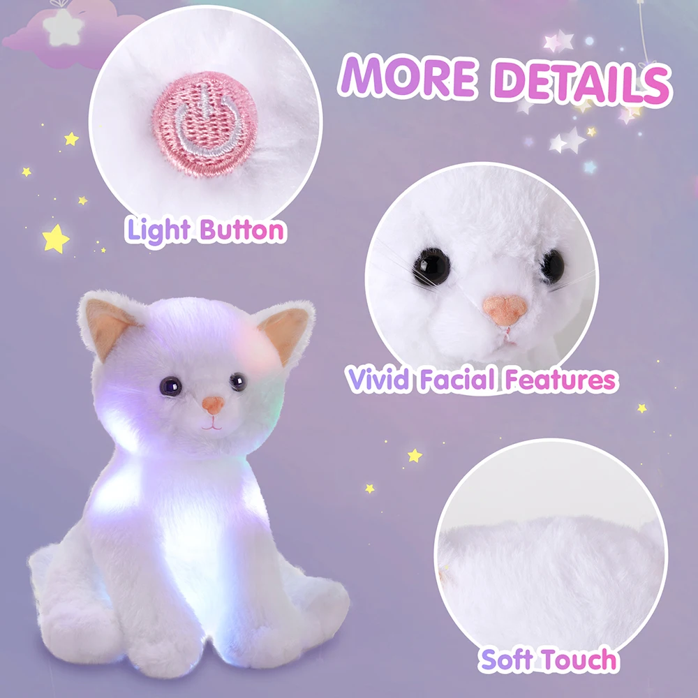 30cm Glowing LED Luminous Stuffed Toy Cat Doll Kawaii Sleeping Throw Pillow for Girls Lullabies White Kitten Plush Animals Toys plush toy