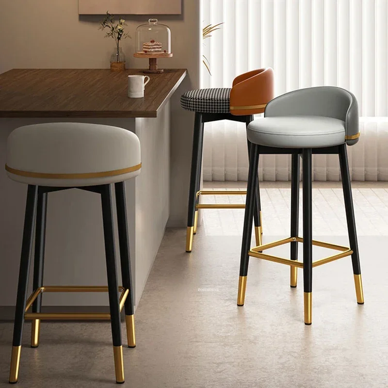 Home Kitchen High Bar Stool Nordic Minimalist Bar Chairs Wrought Iron Backrest High Barstool Light Luxury Fashion Furniture