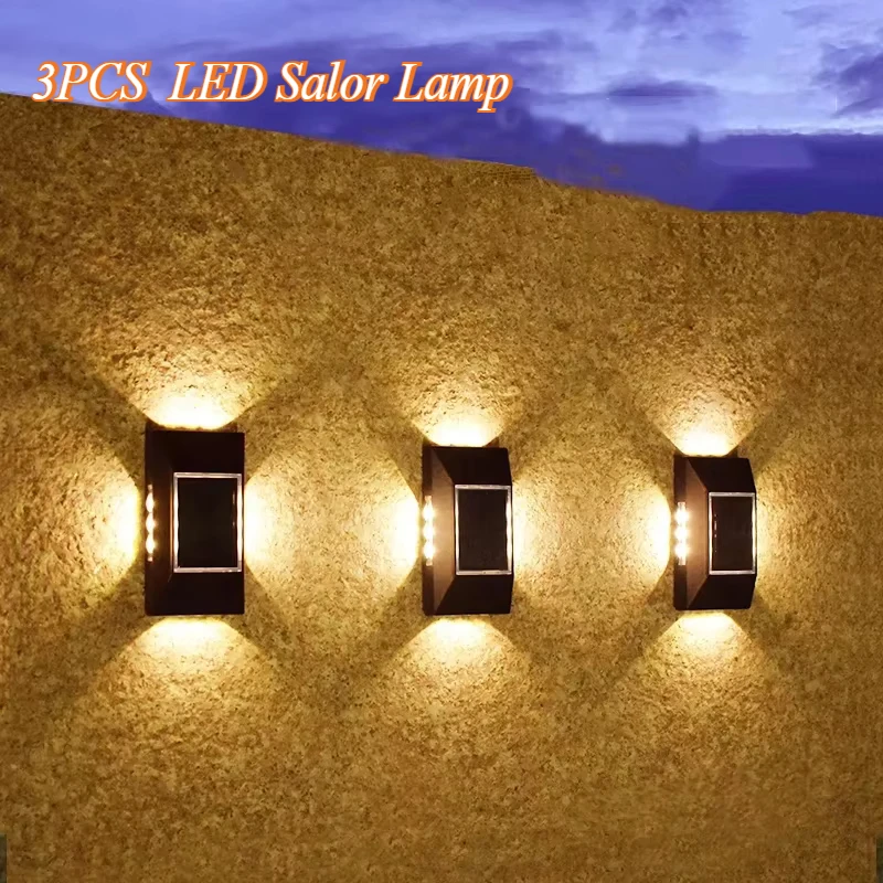 12 LED Solar Wall Lamp 1/3pcs Outdoor Waterproof Four Sides Glowing for Staircase Villa Balcony