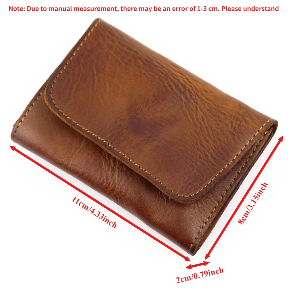 Vintage Genuine Cowhide Leather Compact Wallet - Handmade Unisex Card Holder & Coin Purse