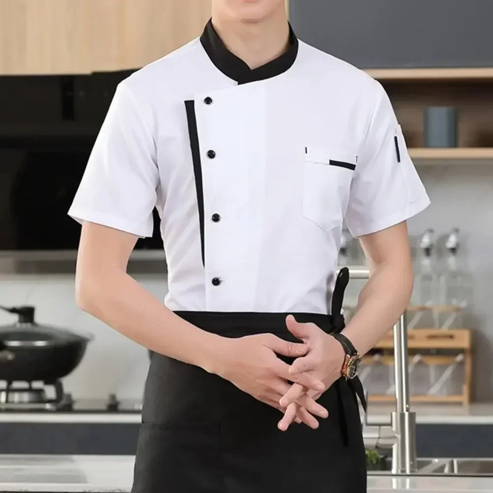 

Clothes Kitchen Apron Set Unisex Jacket 3pcs/set Shirt Collar Hat Hotel Sleeve Chef Uniform Cooking Works Stand Short Restaurant