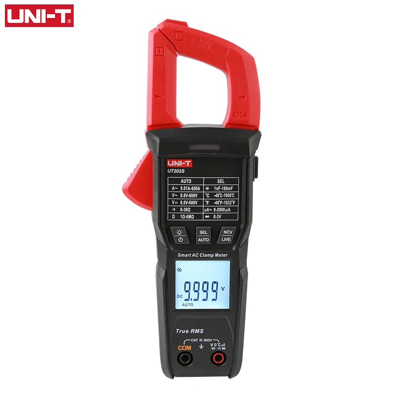 

UNI-T UT202S/BT Ammeter Voltage Tester Temperature Frequency Meter Auto Range Digital Clamp Meter 600A AC Current Pliers