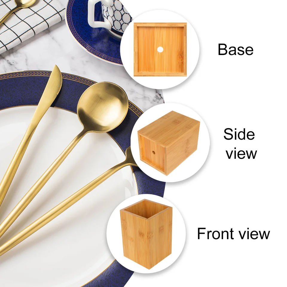 Soporte De Bambú Para Secar Palillos Y Cubiertos - 11x11x14 Cm, Organizador De Encimera Con Ventilación, Fácil De Limpiar