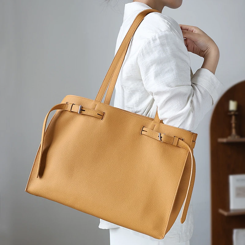 Women Totes Laptop Bag 2025 New Luxury Genuine Leather Commuter Handbag Female Large Capacity Minimalist Computer Shoulder Bag - 4