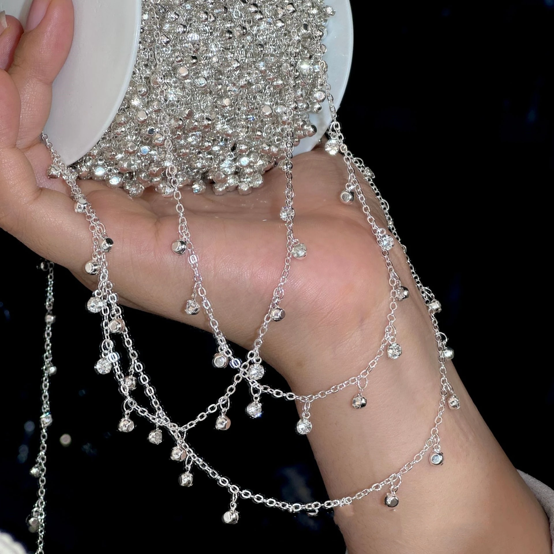 2m Kristall Glas Strass Perlen Charm Anhänger Kupfer Kette Link Für Böhmen Halskette Fußkettchen Armband DIY Mädchen Schmuck Machen – Detail 2