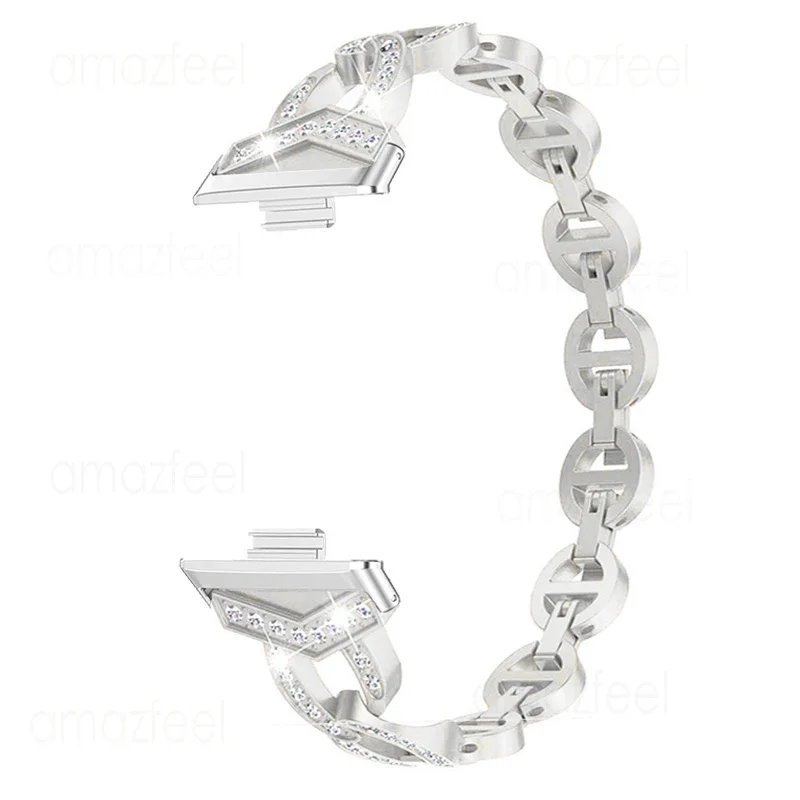 Elegant Stainless Steel Diamond Link Watchband Bracelet - Metal Strap Accessory