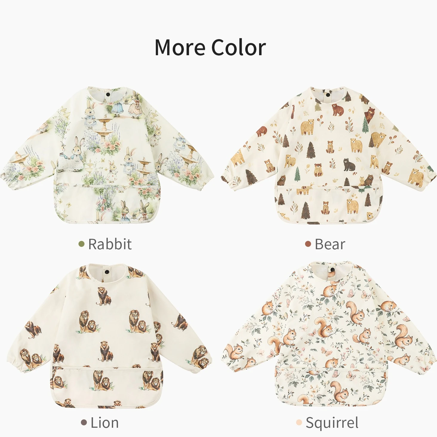 INSULAR  앞치마 역방향 착용 방수  턱받이 거꾸로 입는  식사복 100% PU 보호복 0-1세용