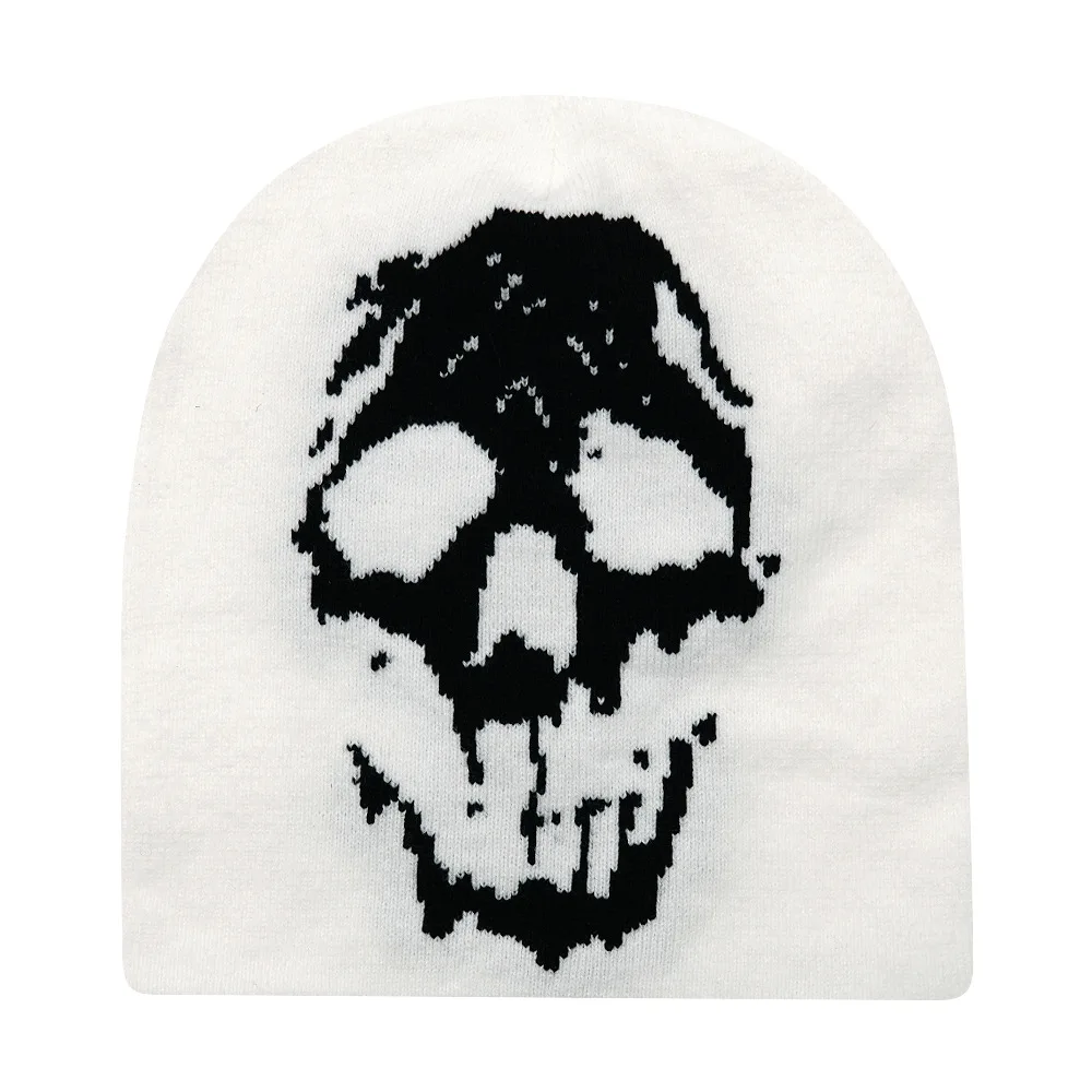 Halloween Lustige Schädel Y2K Gestrickte Mützen Hut Männer Frauen Ohr Schutz Hut Herbst Winter Warme Hip Hop Gorras Skifahren Kappe Radfahren – Detail 3