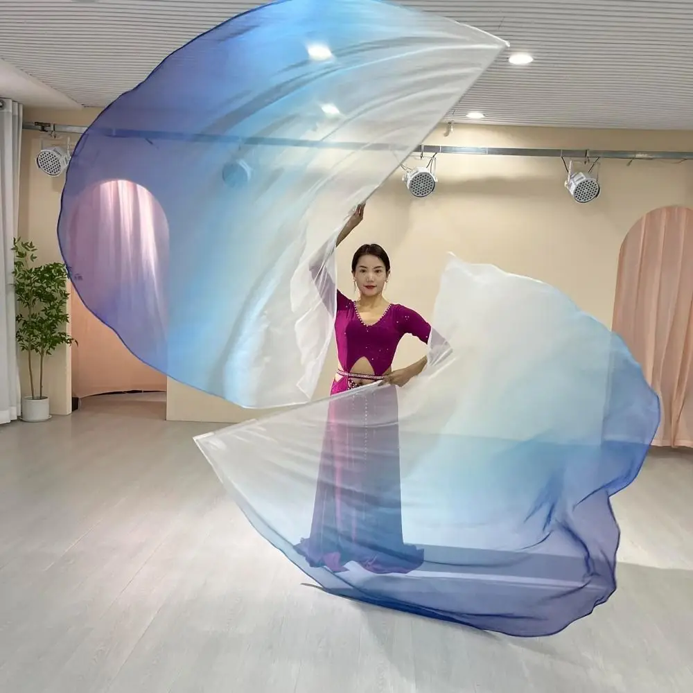Belly Dance Props Gradient Half-circle Flag Colorful Gauze Scarf with Telescopic Stick Bellydance Stage Performance Accessories