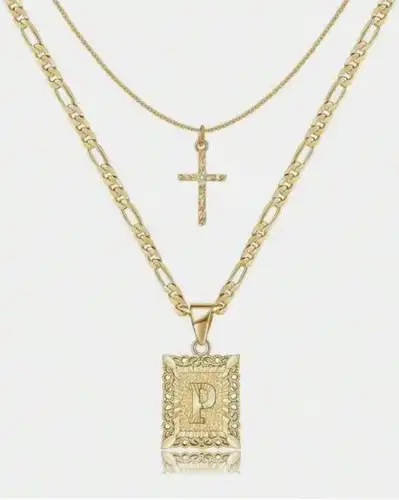 Letter Necklace Layered Initial Cross Necklace, Layering Square Letter Pendant Figaro Chain Cross Choker  for Women Girls
﻿ - Image 16