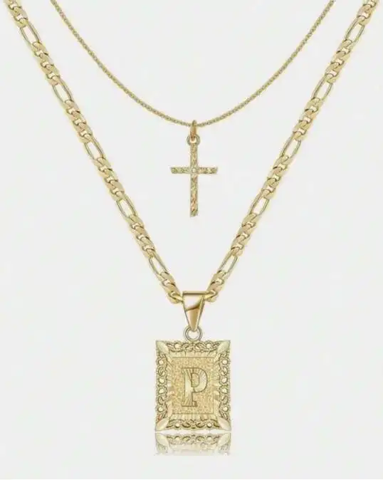 Letter Necklace Layered Initial Cross Necklace, Layering Square Letter Pendant Figaro Chain Cross Choker  for Women Girls
﻿ - Image 16