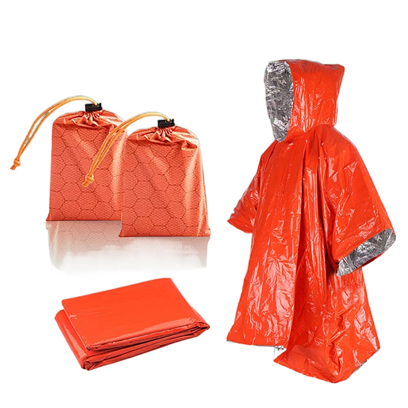 Emergency Water Proof Raincoat Aluminum Film Disposable Poncho Cold Insulation Rainwear Blankets Survival Tool Camping Equipment 1