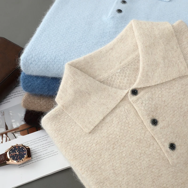DjzDsm Maglione da uomo con colletto polo in cashmere visone 100% maglione da lavoro casual in cashmere nuovo maglione lavorato a maglia autunno e inverno 1