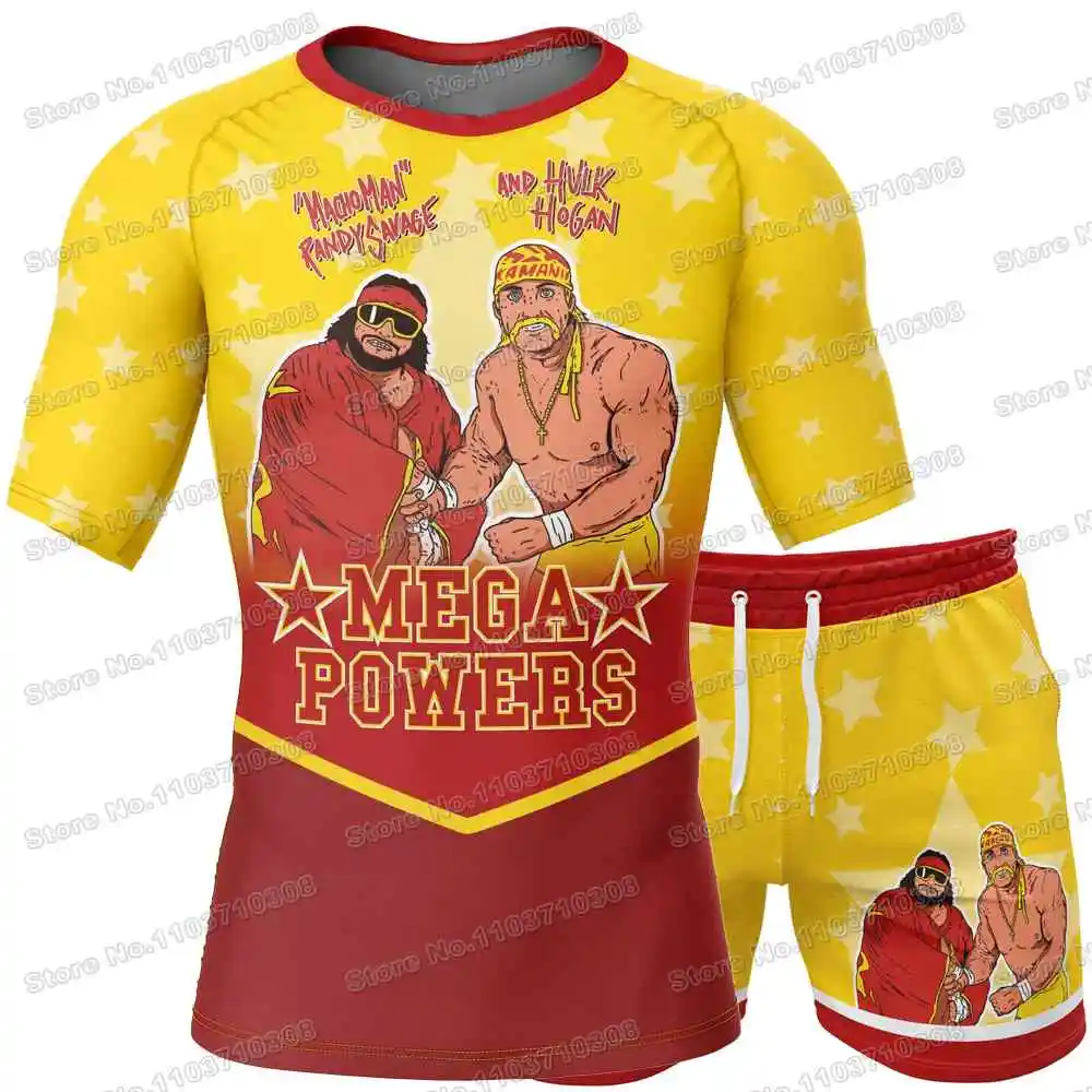 Macho Man Randy Savage Rash Guards Surfing Jersey Beach Shirts Swimwear Diving Gym Shorts MMA BJJ Men Jiu Jitsu Fitness Sets