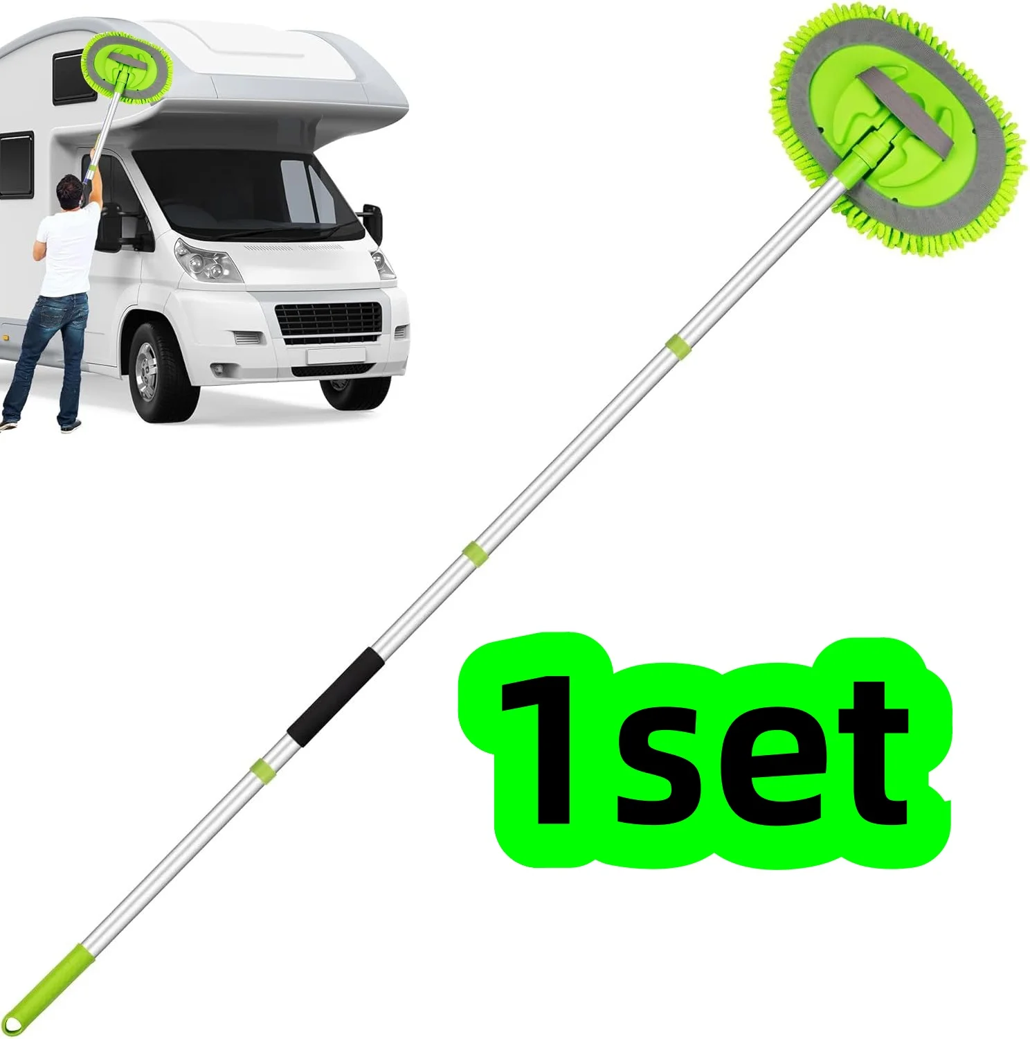1 Set grüner Autowaschmopp mit ansteckbarem Bürstenkopf, extra langer Autoreinigungsmopp, 4-teiliger abnehmbarer Chenille-Mopp, auch für die Haushaltsreinigung geeignet, multifunktionaler Reinigungsmopp