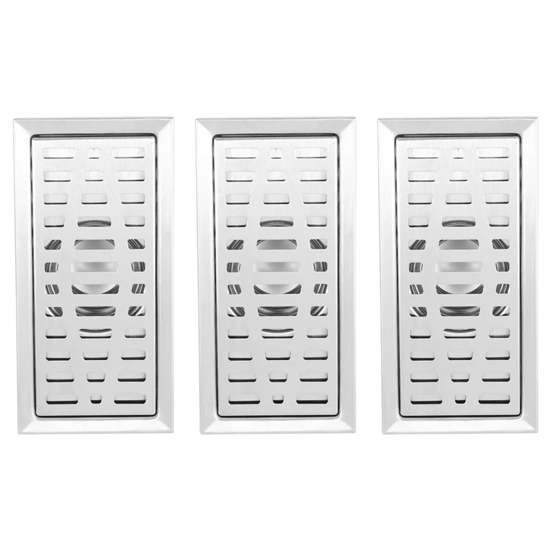 

3X Large-Traffic Stainless Steel Bathroom Shower Square Floor Waste Grate Sanitary 20Cm X10cm Floor Drain