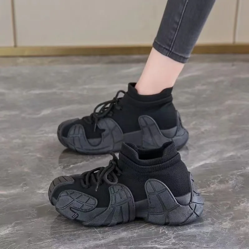 Comfortable Soft Running Women's Spring Summer New Style Purple Thick Bottom Dad Shoes Sporty Cross Lacing Round..._desvips.com