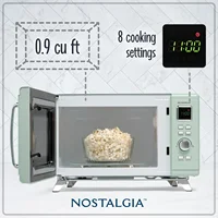 Mid-Century Retro Countertop Microwave Oven  Large 900-Watt 0.9 cu ft 8 Pre-Programmed Cooking Settings Digital Clock - K 2