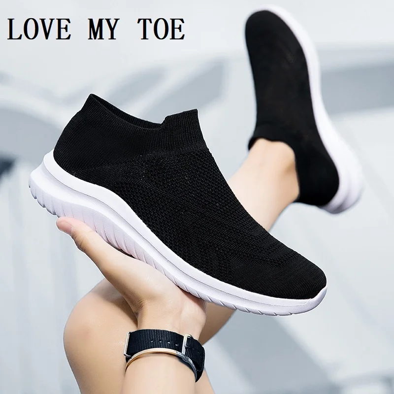 

2023 Couple Big Sizes Elastic Mesh Breathable Casual Chaussure Femme Sport Flats Ladies Trainers Shoes For Women Zapatos Mujer