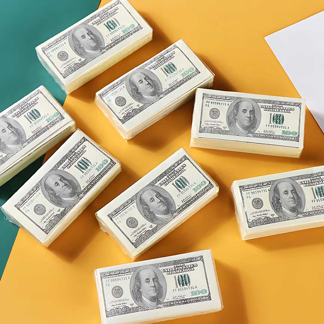 Creative Simulation Dollar Printing Paper Towel Handsheet Paper Raw Wood Pulp Napkin Portable Handsheet US Dollar Napkin