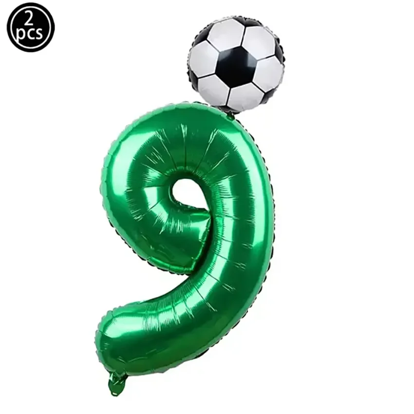 2 Stück 32 Zoll Grüne Zahlen-Folienballons 10 Zoll Fußball-Heliumballons Kinder Geburtstag Party Sport-Themen Partydekoration – Detail 4