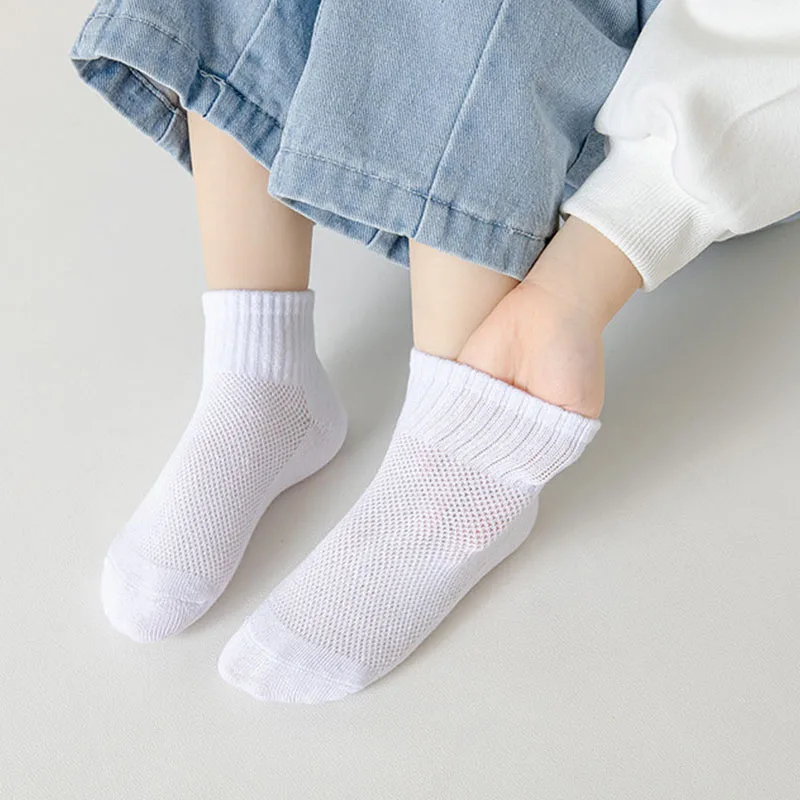 5 Pairs/Lot Summer New Children Cotton Socks Fashion Mesh Black White Gray For 1-12 Years Kids Teen Student Baby Girl Boy Socks 4