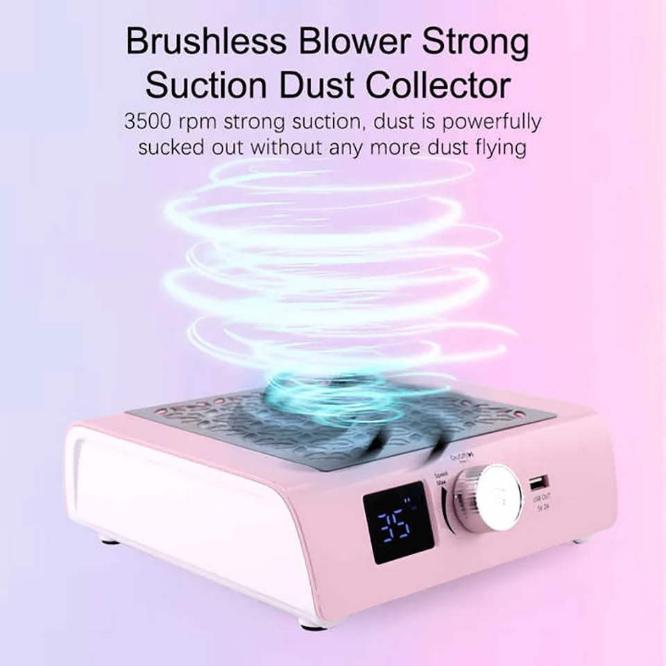 Nail Dust Collector Vacuum extractor de polvo para unas 85W High Power Strong Suction 4500 RPM Rechargeable Nail Vacuum Cleaner 2