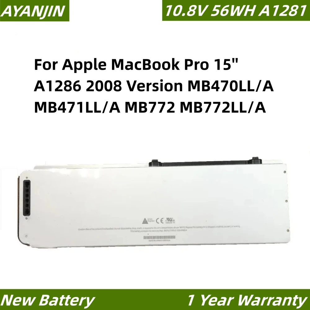 Аккумулятор A1281 для ноутбука, 10,8 В, 56 Втч, для Apple MacBook Pro 15 дюймов, A1286 2008 Версия MB470LL/A MB471LL/A MB772 MB772LL/A
