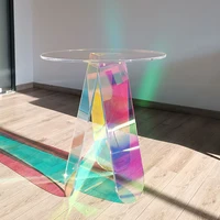 Table basse en acrylique arc-en-ciel pour document, verre irisé, table d'appoint ronde, table d'appoint moderne pour salon, 120cm 4
