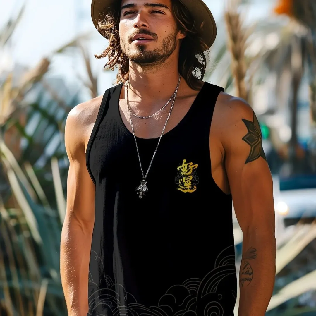 2025 Summer new men's summer vest Retro Totem 3d printed round